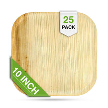 Load image into Gallery viewer, All Natural Compostable Biodegradable Disposable Areca Palm Leaf Set - (24x10”) Square Plates & Forks - Heavy Duty Eco Friendly Design for Salads, Desserts, Wedding Party Dinnerware