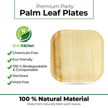 Load image into Gallery viewer, All Natural Compostable Biodegradable Disposable Areca Palm Leaf Set - (24x10”) & (24x8”) Square Plates - Heavy Duty Eco Friendly Design for Salads, Desserts, Wedding Party Dinnerware