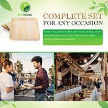 Load image into Gallery viewer, All Natural Compostable Biodegradable Disposable Areca Palm Leaf Set - (24x10”) & (24x8”) Square Plates - Heavy Duty Eco Friendly Design for Salads, Desserts, Wedding Party Dinnerware