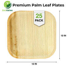 Load image into Gallery viewer, All Natural Compostable Biodegradable Disposable Areca Palm Leaf 10 inch Square Plates - Heavy Duty Eco Friendly Design for Salads, Desserts, Wedding Party Event Dinnerware (25pack)
