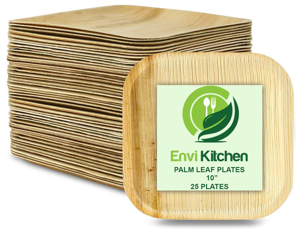 All Natural Compostable Biodegradable Disposable Areca Palm Leaf 10 inch Square Plates - Heavy Duty Eco Friendly Design for Salads, Desserts, Wedding Party Event Dinnerware (25pack)